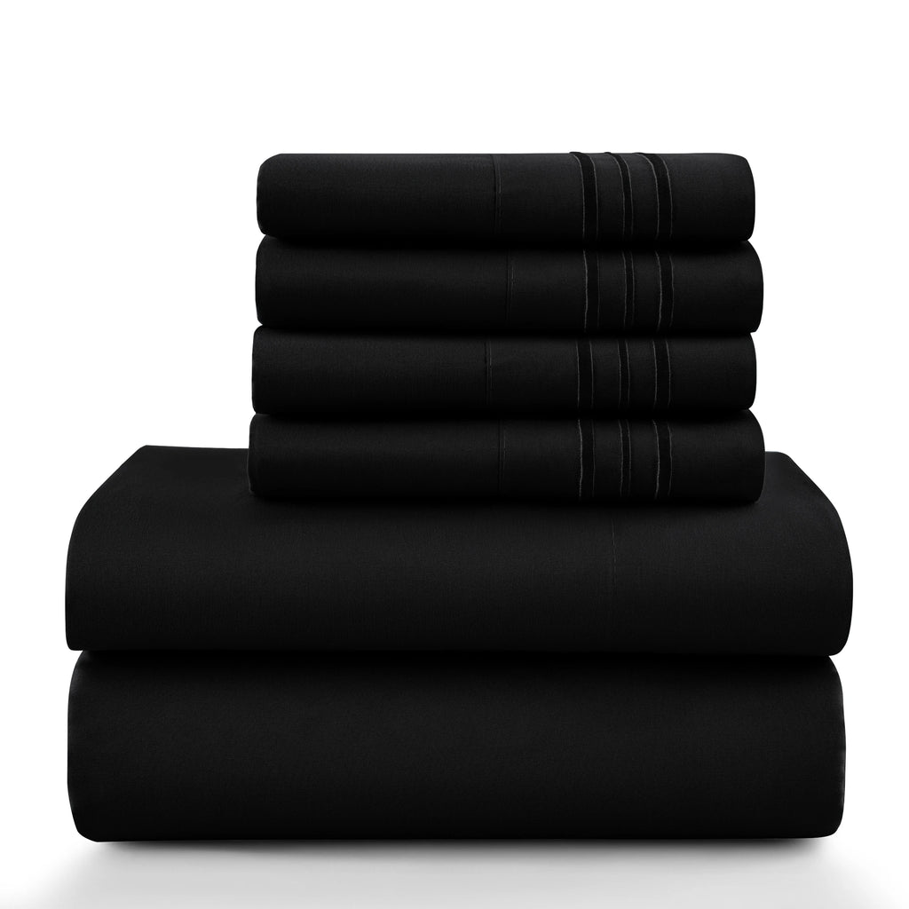 6 Piece Ultra-Soft Microfiber Bed Sheets with Flat Sheet, 16 Inches Deep Pocket Fitted