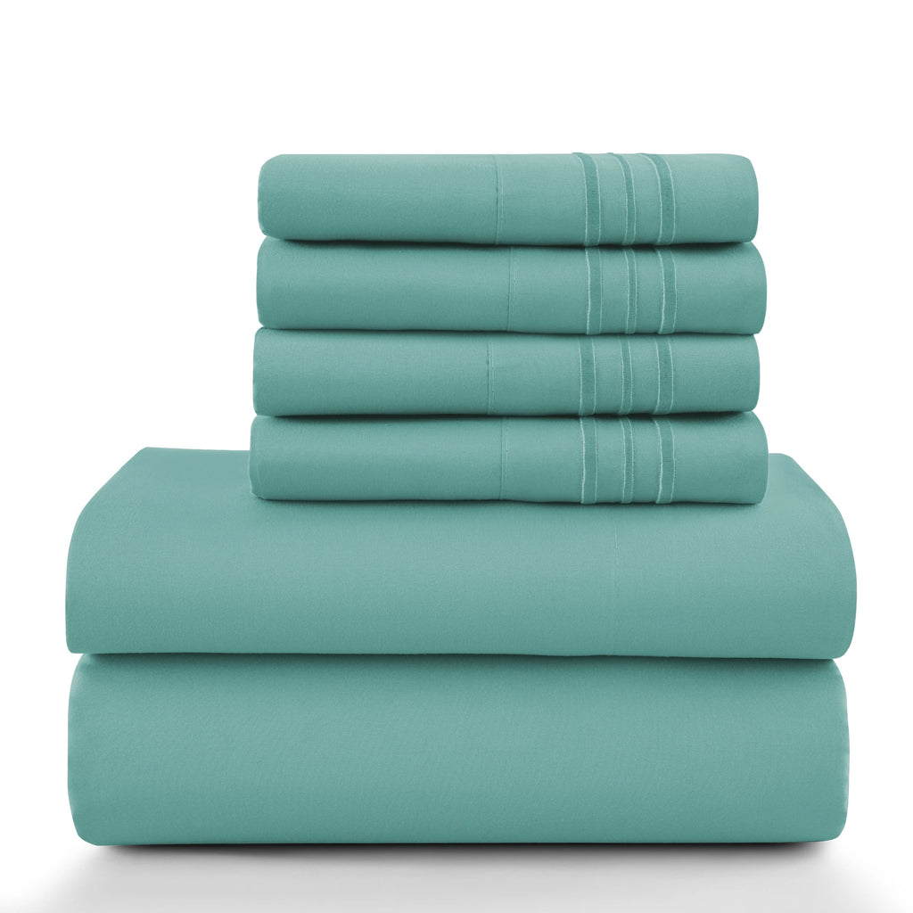 6 Piece Ultra-Soft Microfiber Bed Sheets with Flat Sheet, 16 Inches Deep Pocket Fitted