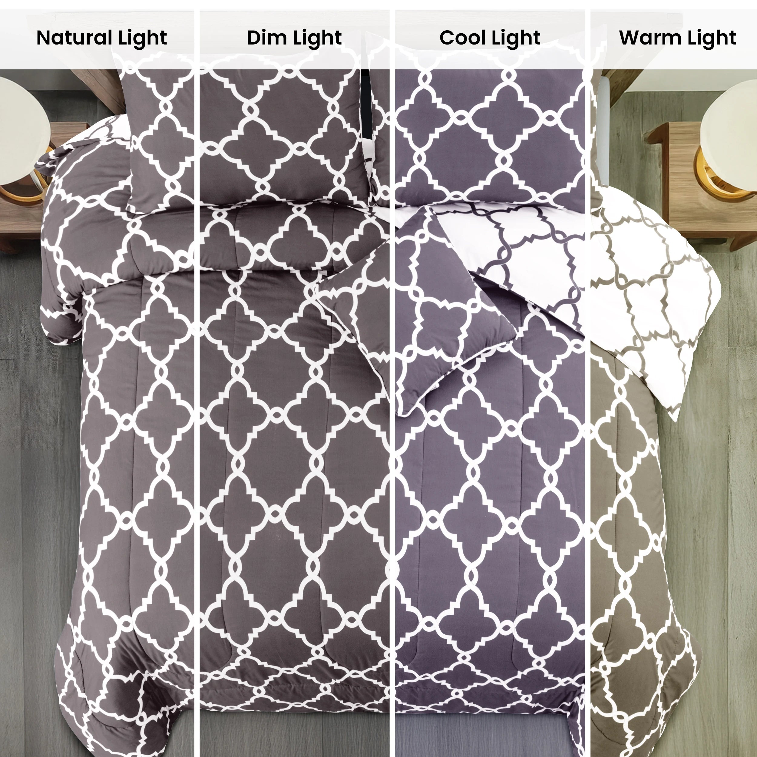 Reversible 5pc Comforter Set,  Microfiber Bed in a Bag, Includes 1 Comforter, 2 Pillow Shams
