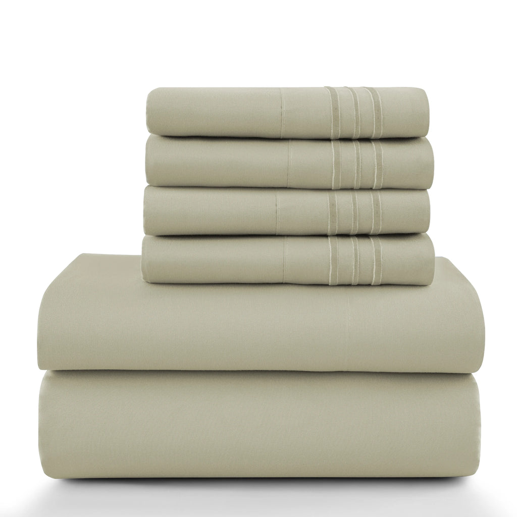 6 Piece Ultra-Soft Microfiber Bed Sheets with Flat Sheet, 16 Inches Deep Pocket Fitted
