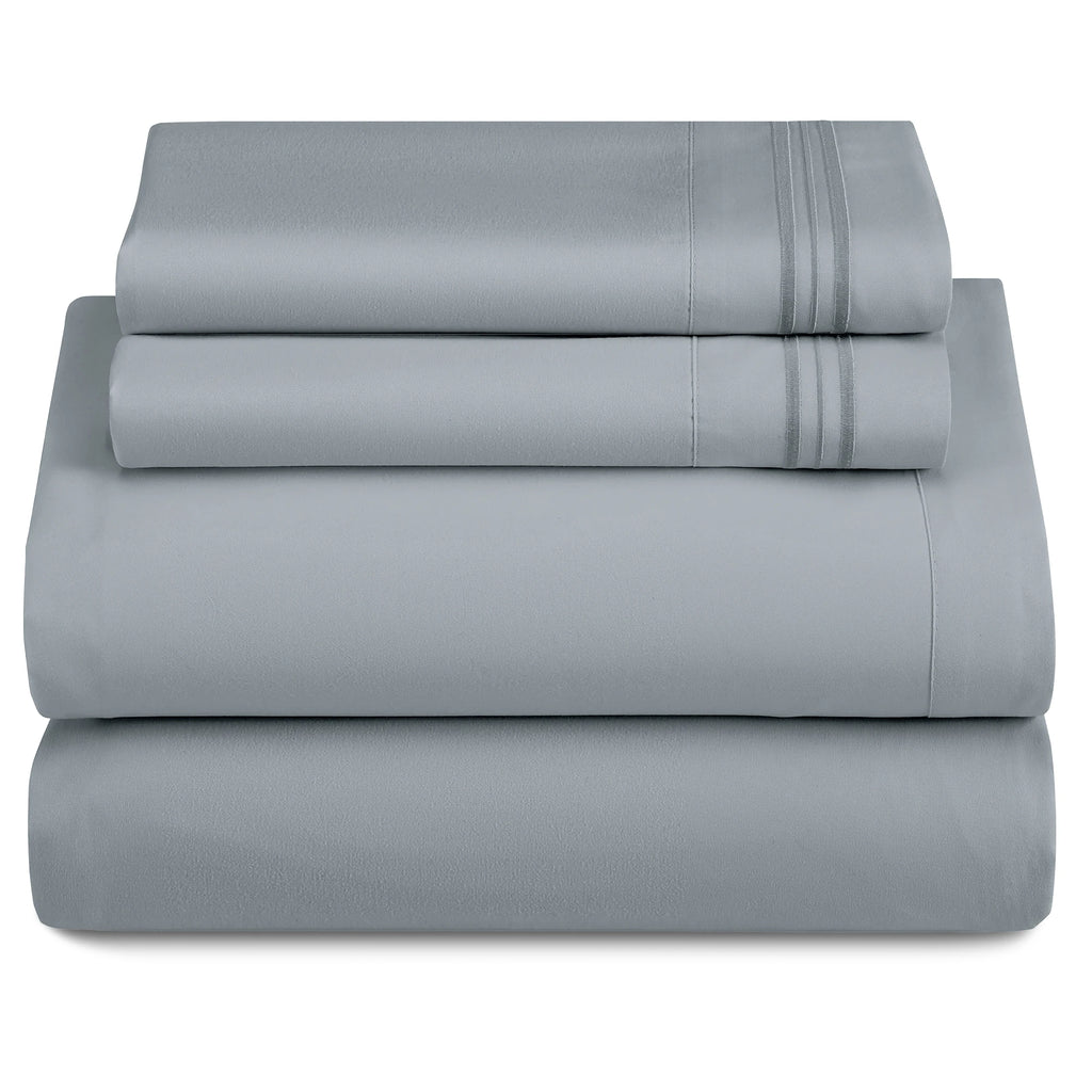 Lux Décor 4Pc Solid Sheet Set – Brushed Microfiber, 16" Deep Pockets, with Embroidered & Plain Pillowcases