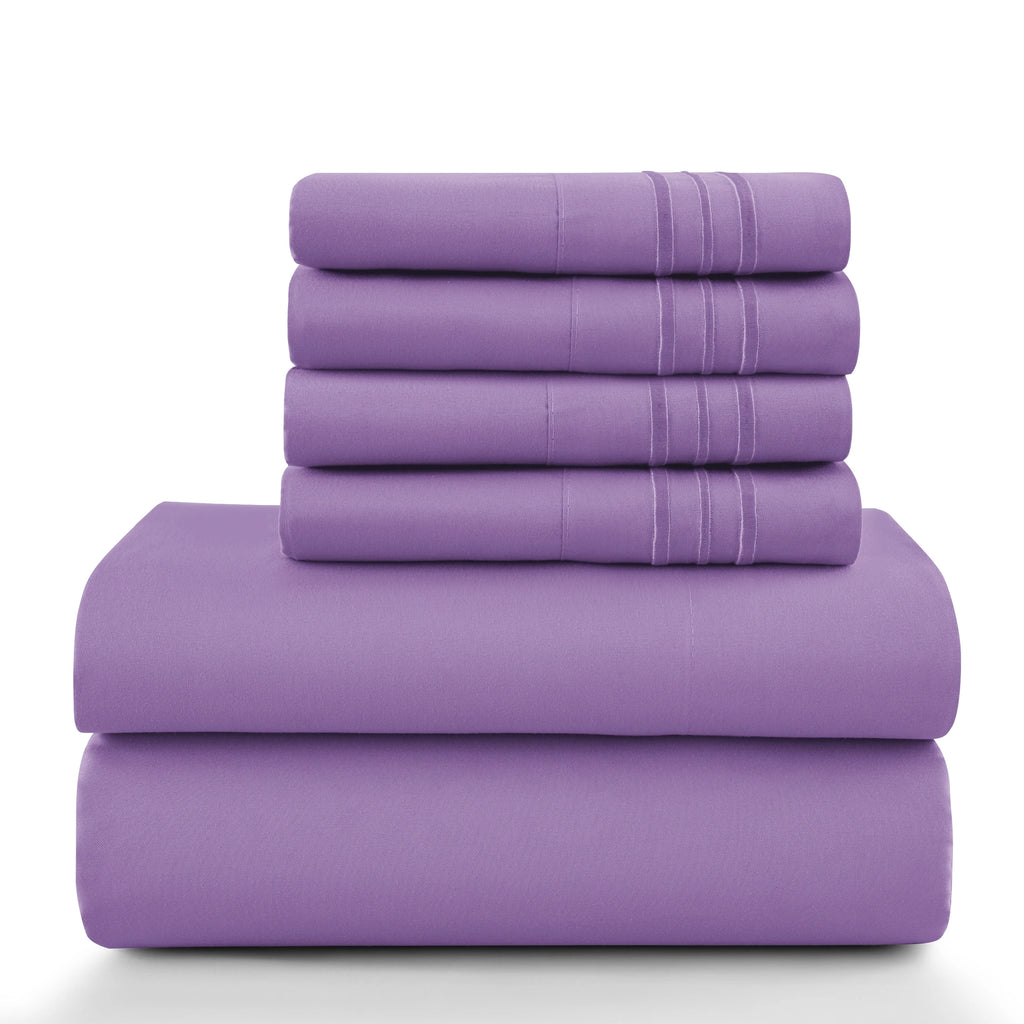 6 Piece Ultra-Soft Microfiber Bed Sheets with Flat Sheet, 16 Inches Deep Pocket Fitted