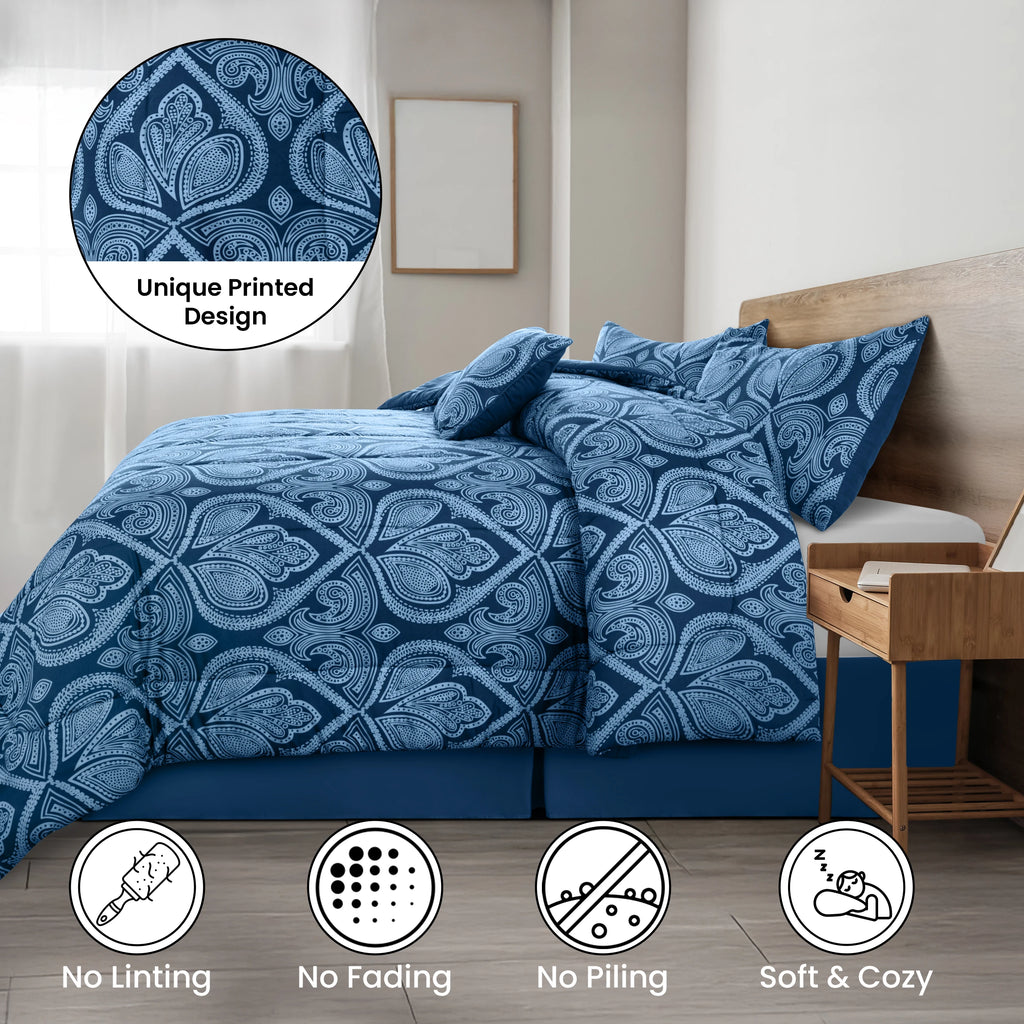 Reversible 5pc Comforter Set,  Microfiber Bed in a Bag, Includes 1 Comforter, 2 Pillow Shams