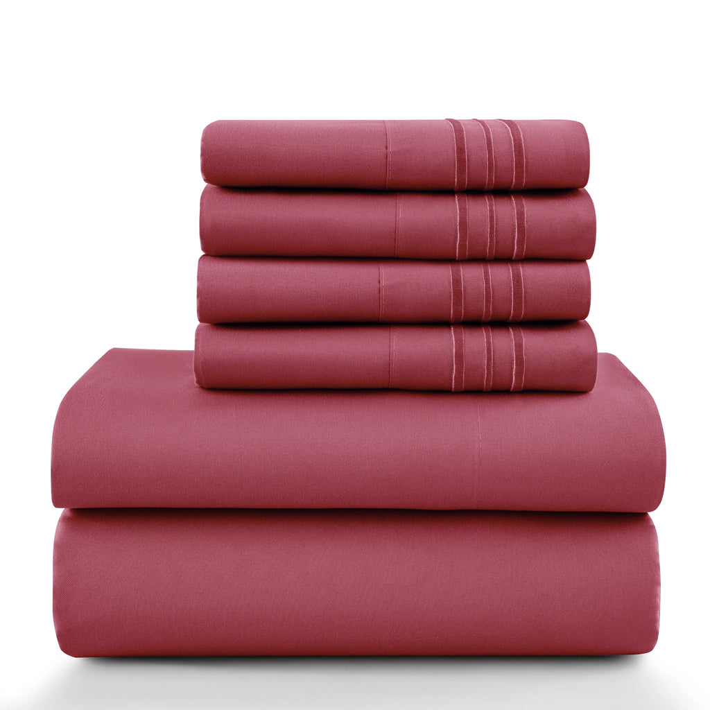 6 Piece Ultra-Soft Microfiber Bed Sheets with Flat Sheet, 16 Inches Deep Pocket Fitted