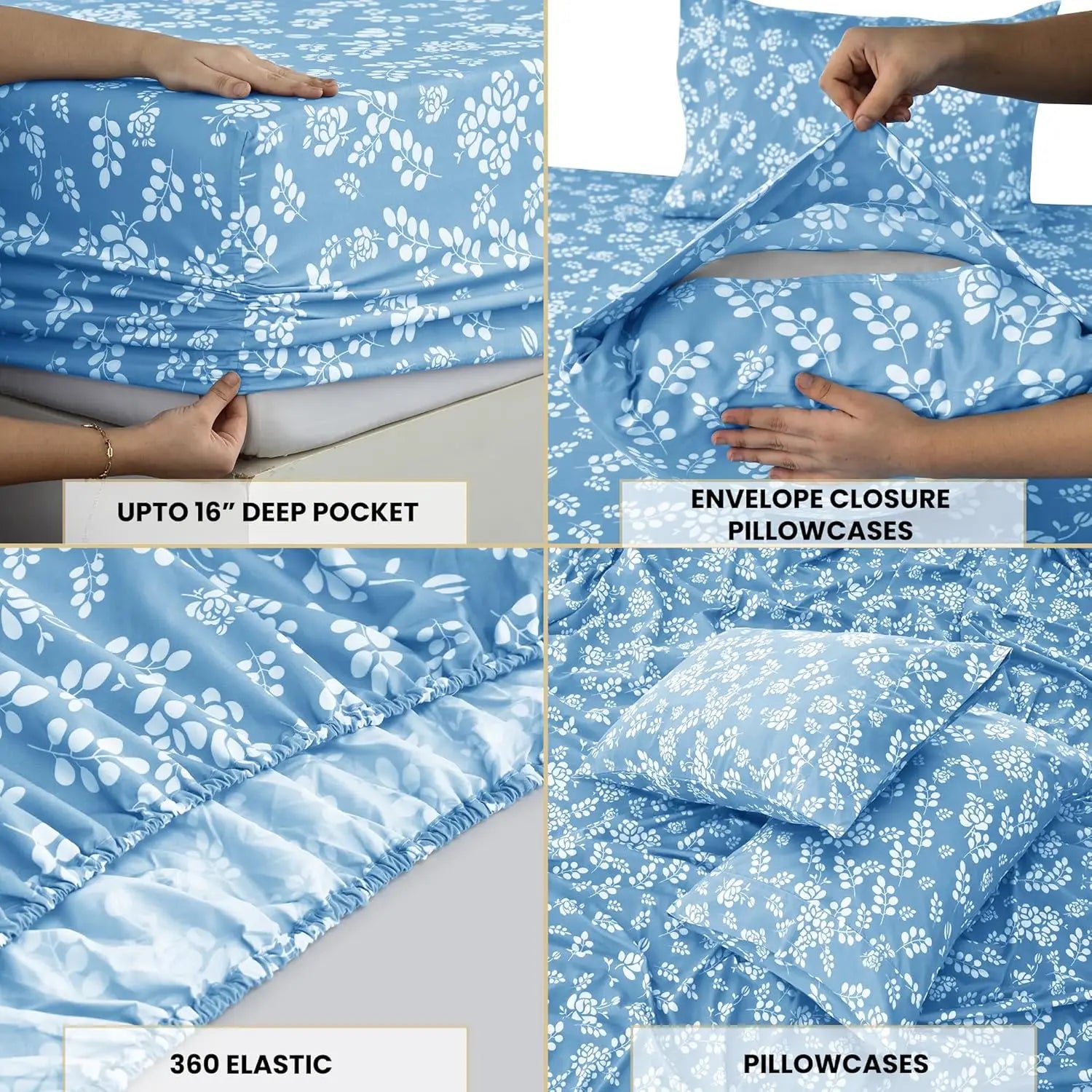 4Pc Floral Sheet Set – Soft Microfiber, Wrinkle-Free, Luxurious Printed Bed Sheets