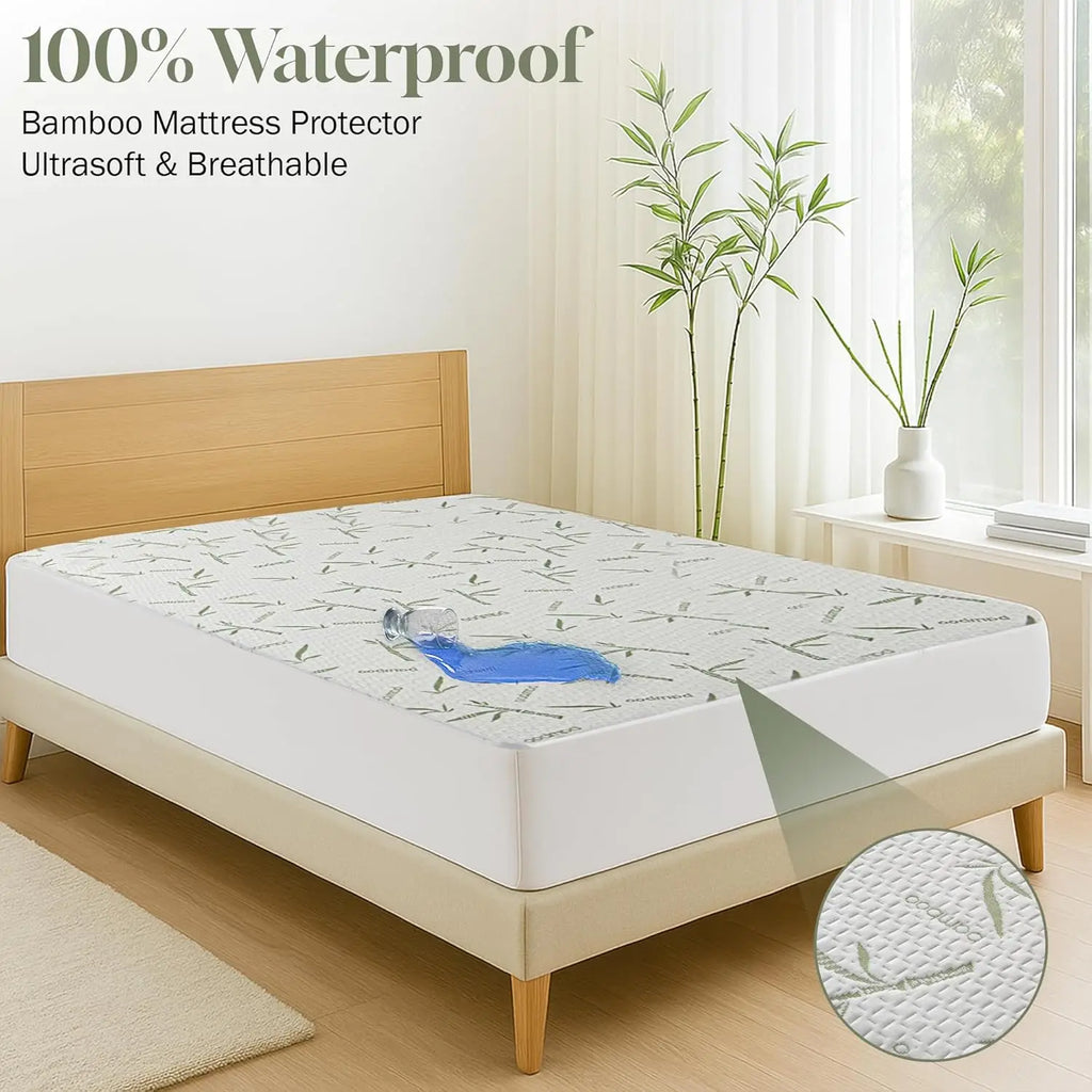 Mattress Protector, 100% Waterproof & Ultra-Tech Cooling Rayon from Bamboo Viscose - Fitted Sheet Style