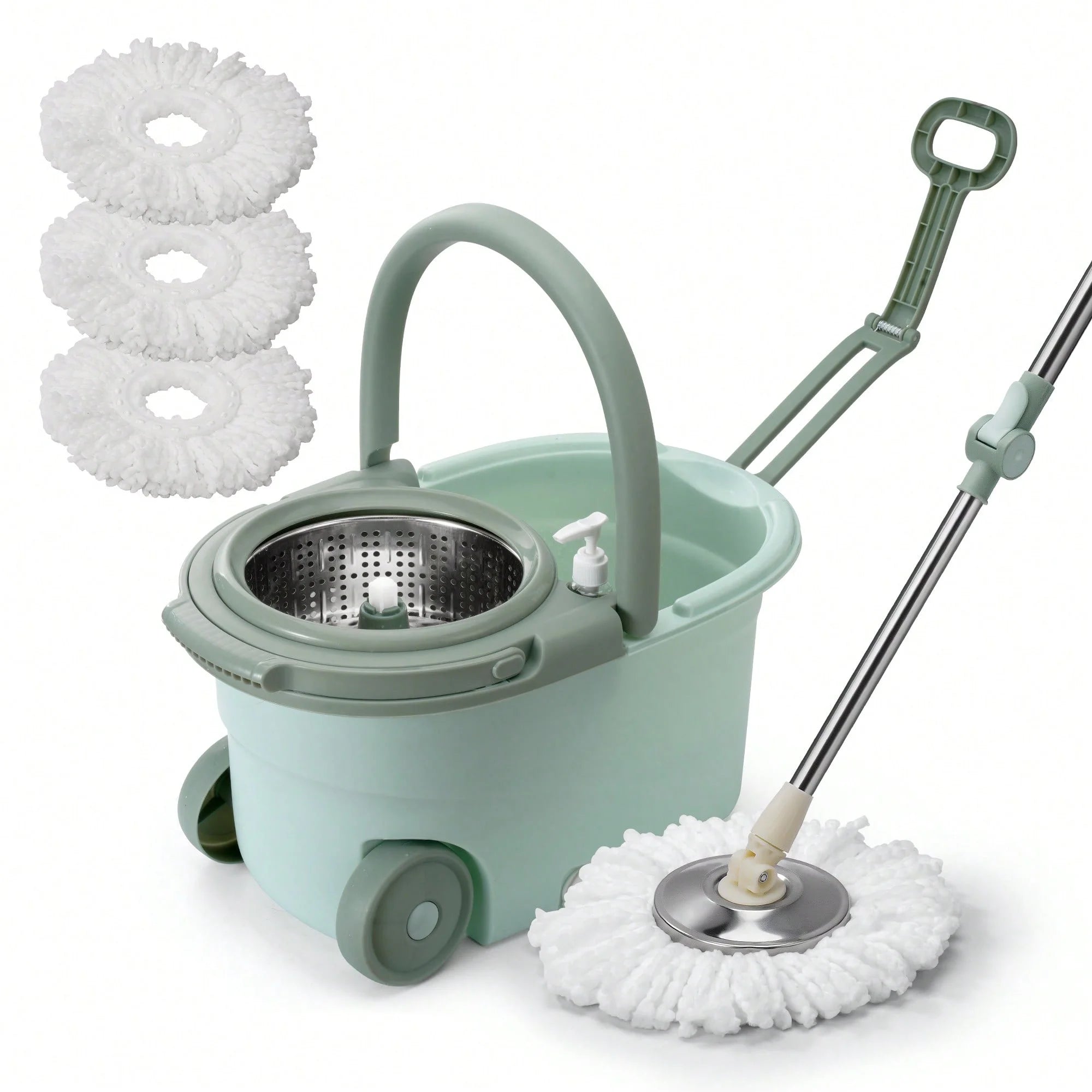 Spin Mop Bucket Set  Adjustable Stainless Steel Handle 20QT Floor Cleaner