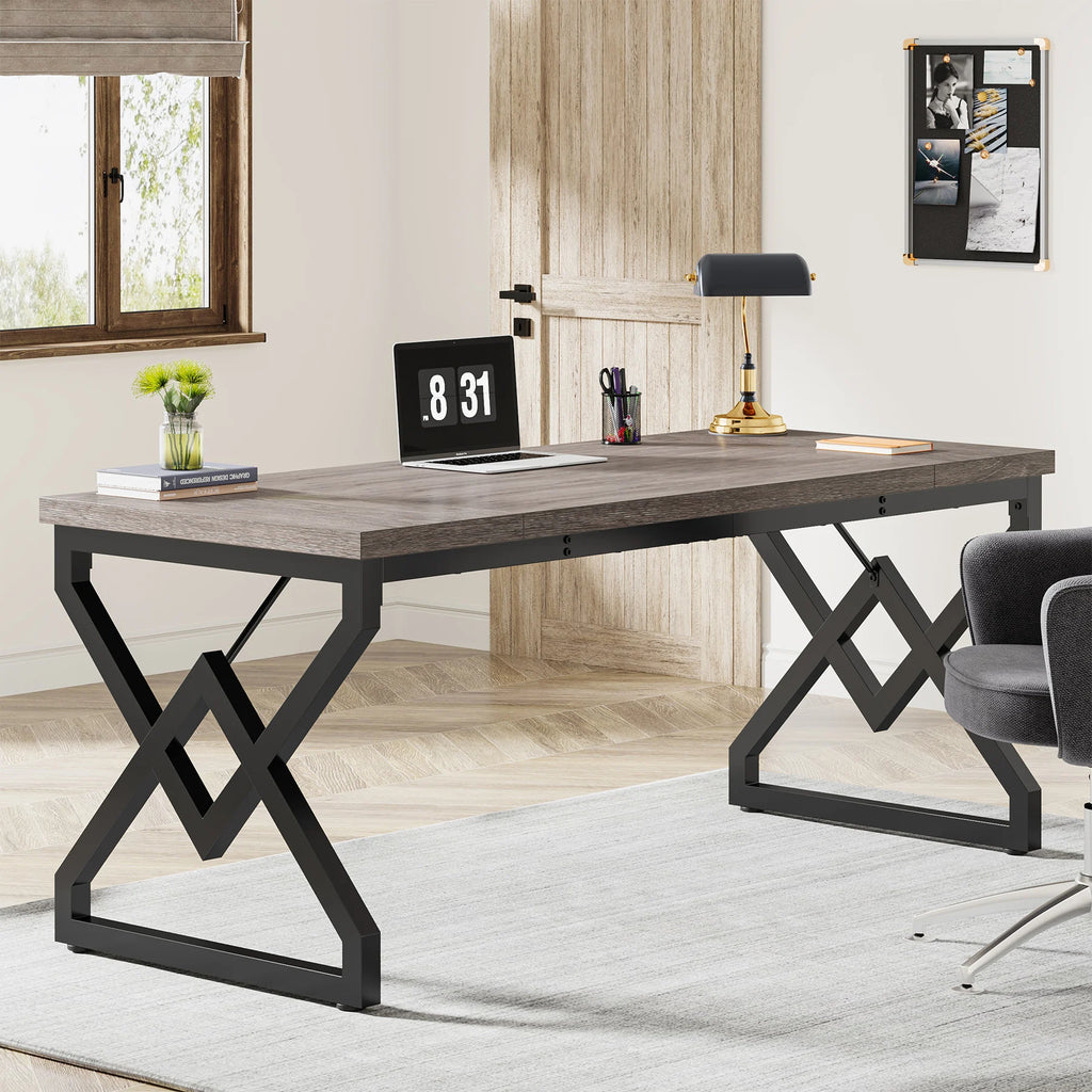 Tribesign 63" Large Industrial Executive Desk  Tabletop & Metal Frame, Heavy-Duty Home Office Desk