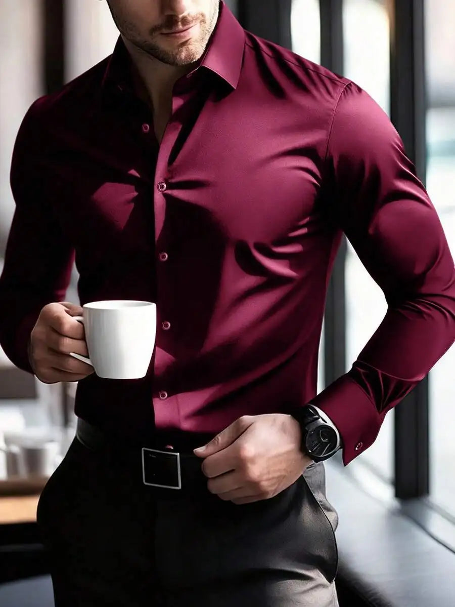 Men's  Long Sleeve Dress Shirt, Regular Fit, Button-Down Collar for Business Casual Wear