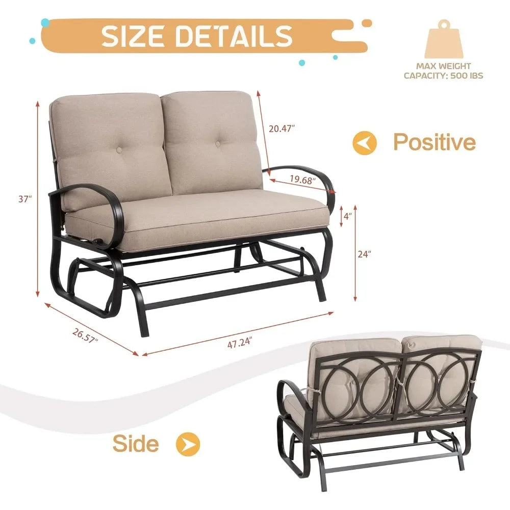 Outdoor Metal Swing Glider Bench – Steel  Loveseat for Patio, Garden & Porch