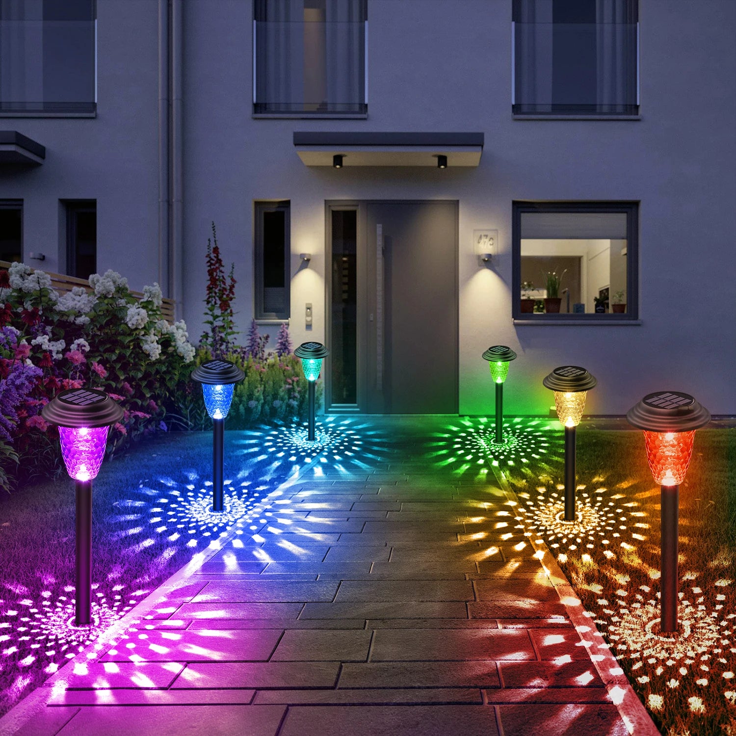 10Pack Solar Lights, RGB/Warm White Color Changing, Outdoor Garden/Backyard/Lawn