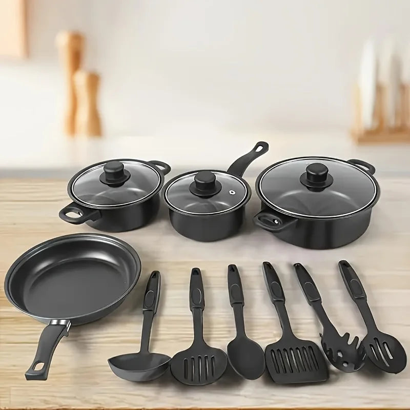 13-Piece Nonstick Cookware Set Black  Pot Pan Set with Frying Pan & Utensils