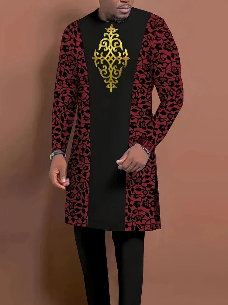 Men's Casual Long-Sleeved Two-Piece Set: Mid-Length Top and Trousers