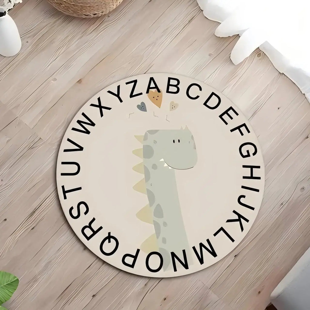 Adorable  Bear ABC Alphabet Round Rug Educational Learn Floor Area Mat for Kids Nursery Playroom Bedroom Decoration