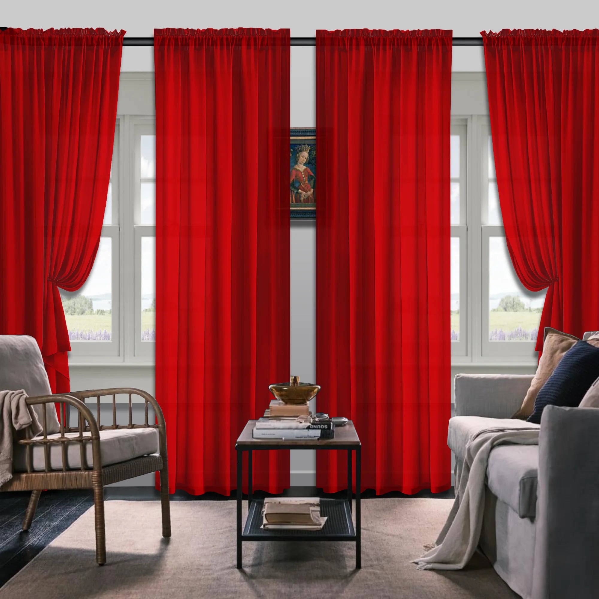 Set Of 4 Curtains,  Simple Rod Curtains, Suitable For Living Room, Office, Home, Bedroom Decoration