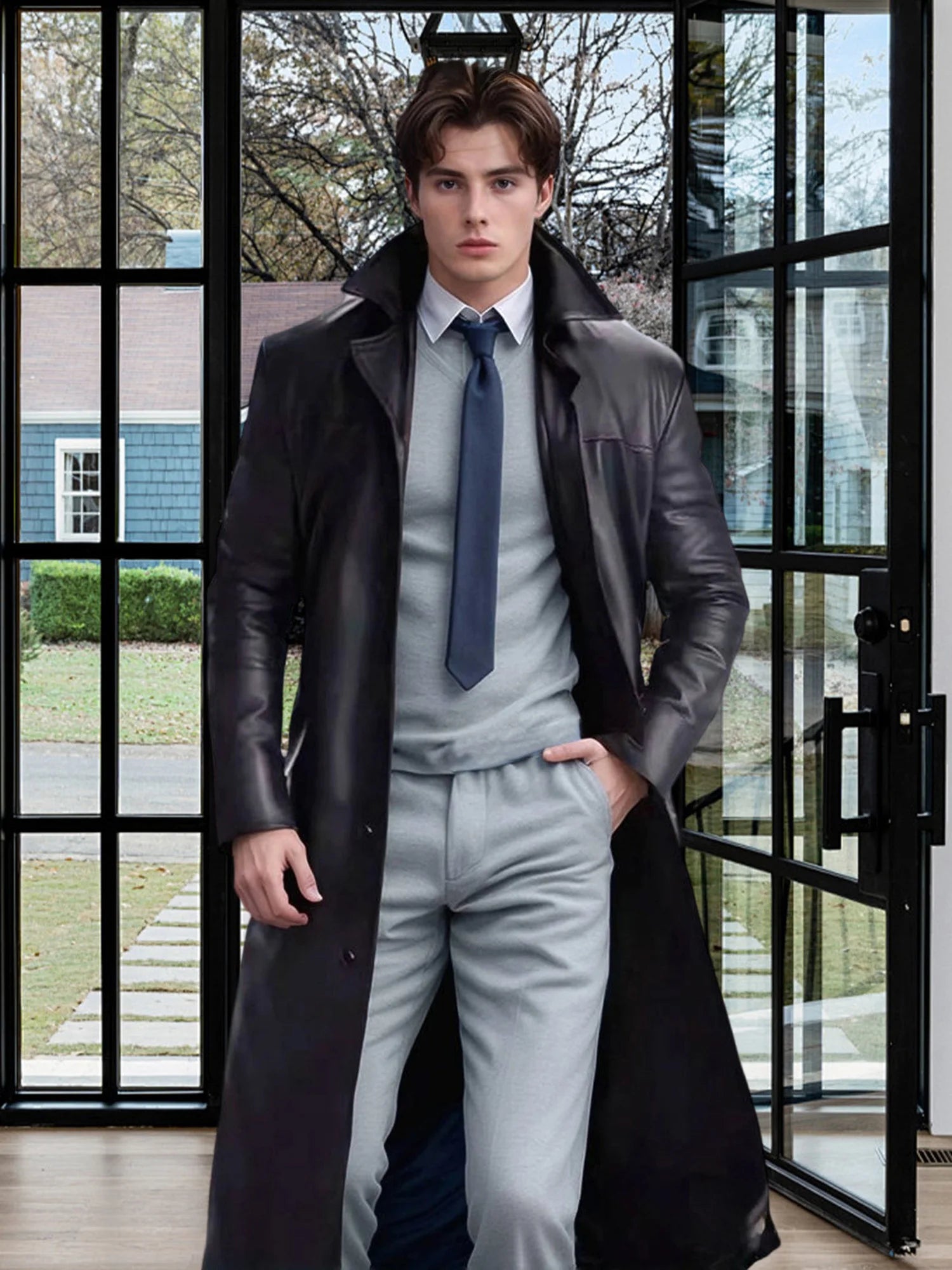 Men s Faux Leather Jacket Classic  Windproof Coat for Fall Winter Wardrobe