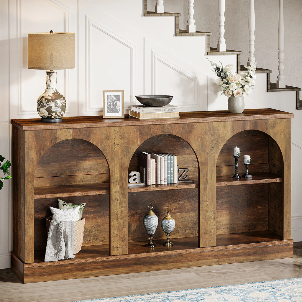 Farmhouse Console Table, 63-Inch Long Entryway Table with 3 Tier Storage,  Sofa Table