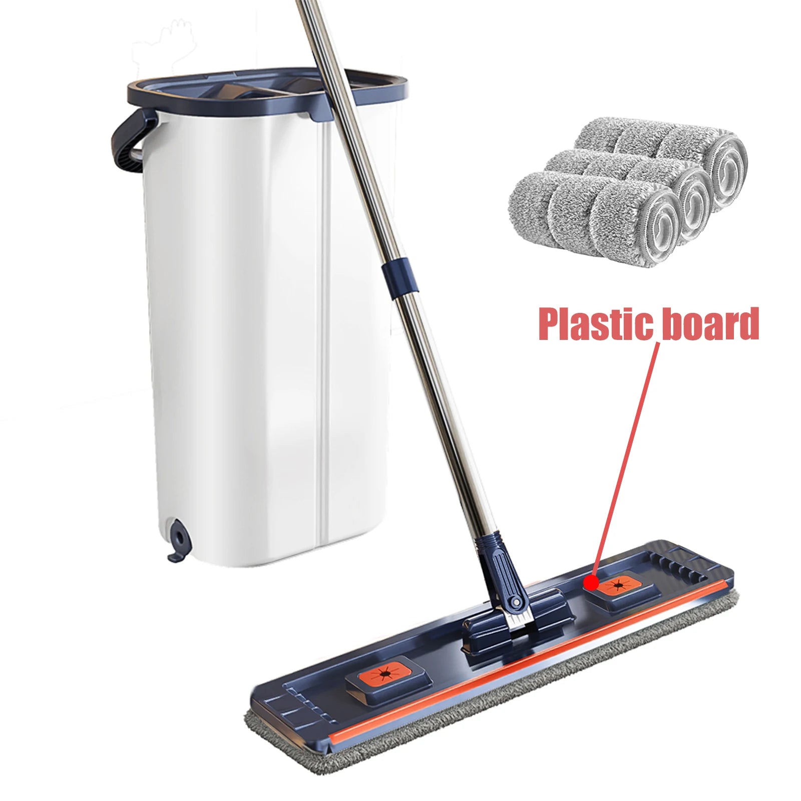 Floor Flat Squeeze Mop with Bucket Hand Free  Cleaning Microfiber 360 Rotating Self-Wringing Mop