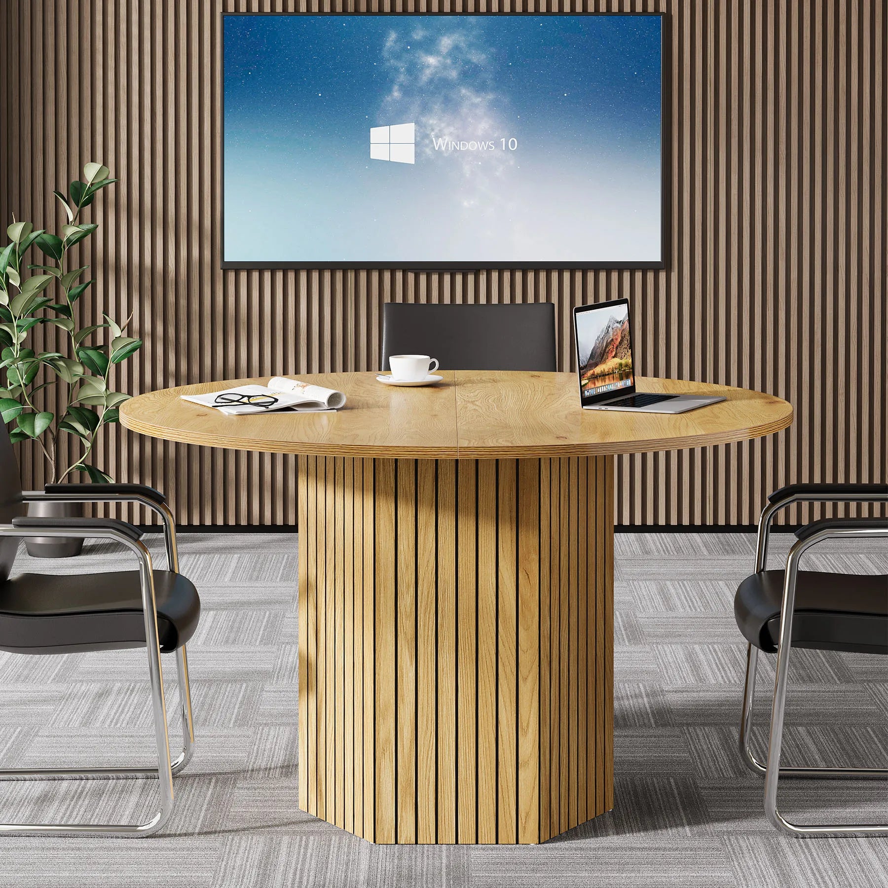 Round Conference Table, 47-Inch Wood Modern Meeting Table for 4-6 People