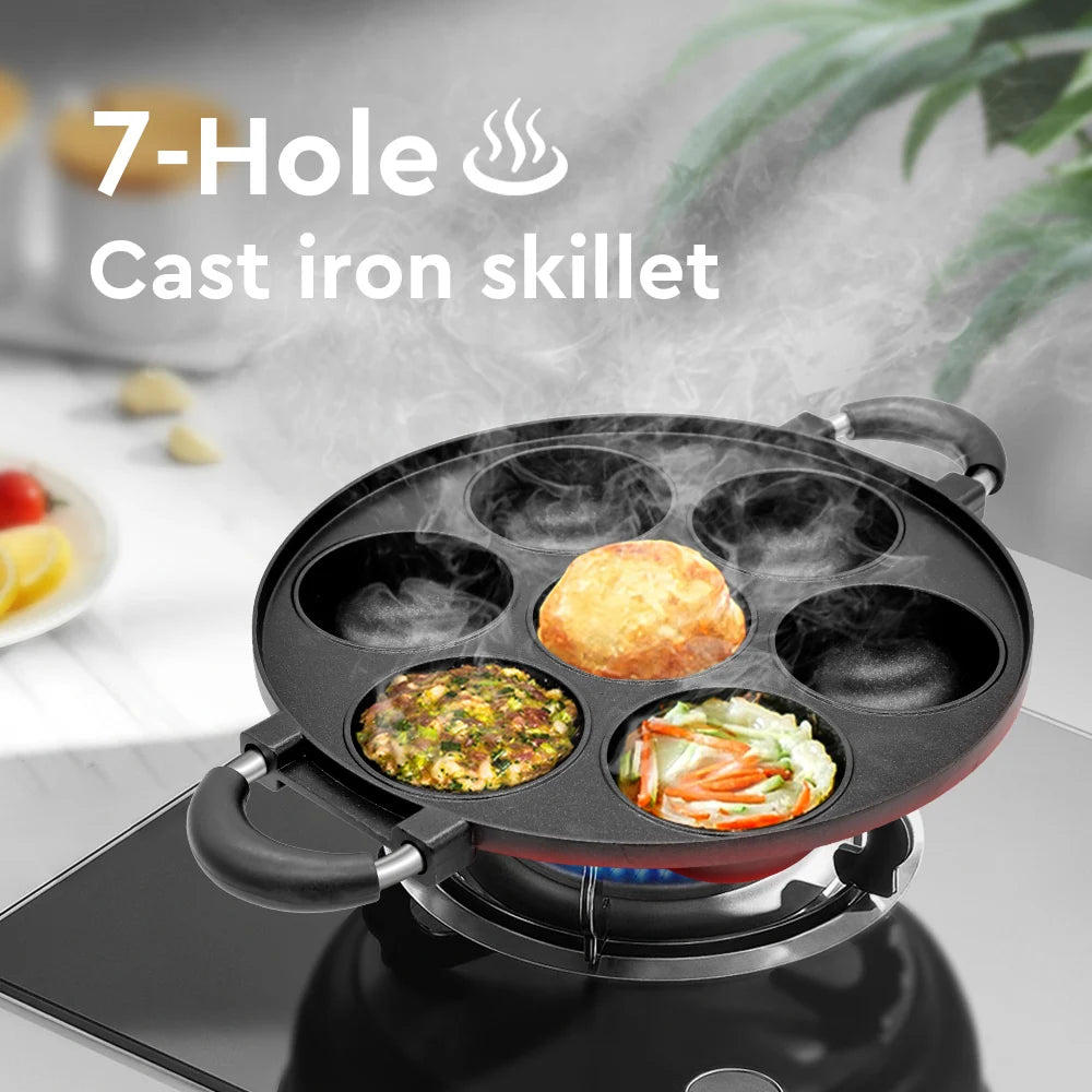 7 Hole Cooking Pan Non-Stick Pot Breakfast Egg Cooker Cake Mold  Cookware