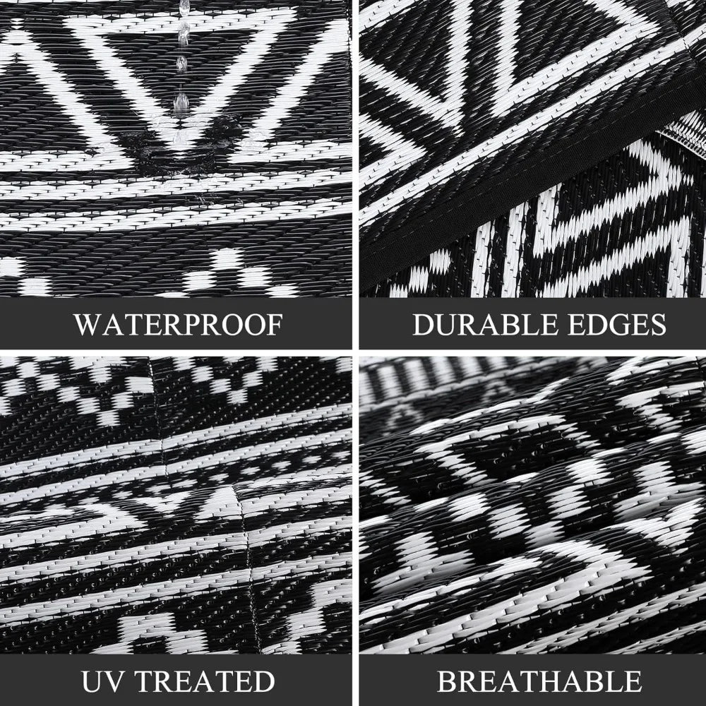 Waterproof Outdoor Rug, Reversible Plastic Straw Patio Camping Rug, for RV, Deck