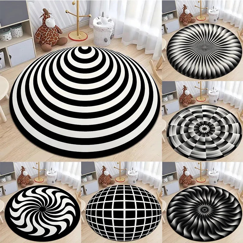 Optical Illusion Circular Carpet Soft Non-Slip Living Room Area Carpet Bedroom Office Floor Mat