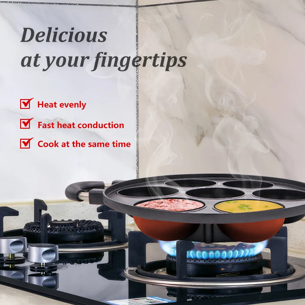 7 Hole Cooking Pan Non-Stick Pot Breakfast Egg Cooker Cake Mold  Cookware