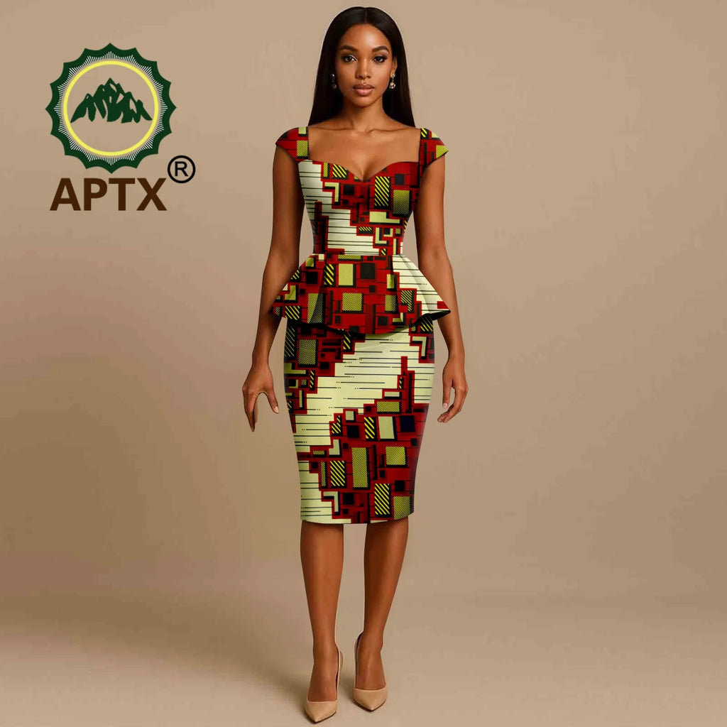 African Dress for Women Ankara Print Square Collar Short Sleeve Knee-Length Dress Dashiki Elegant fashion Casual Party Dress