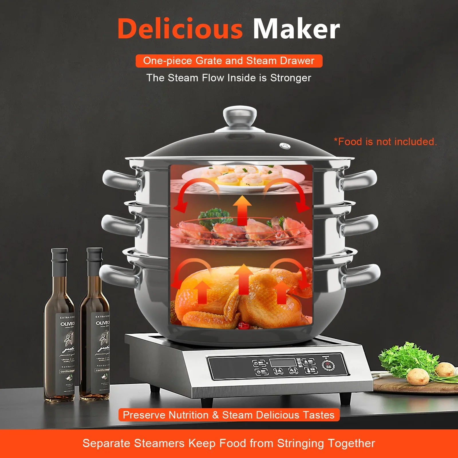 Multi-Function 3 Tier Cook Food Veg Pot Large Stainless Steel Steam Cooker Steamer Kitchen