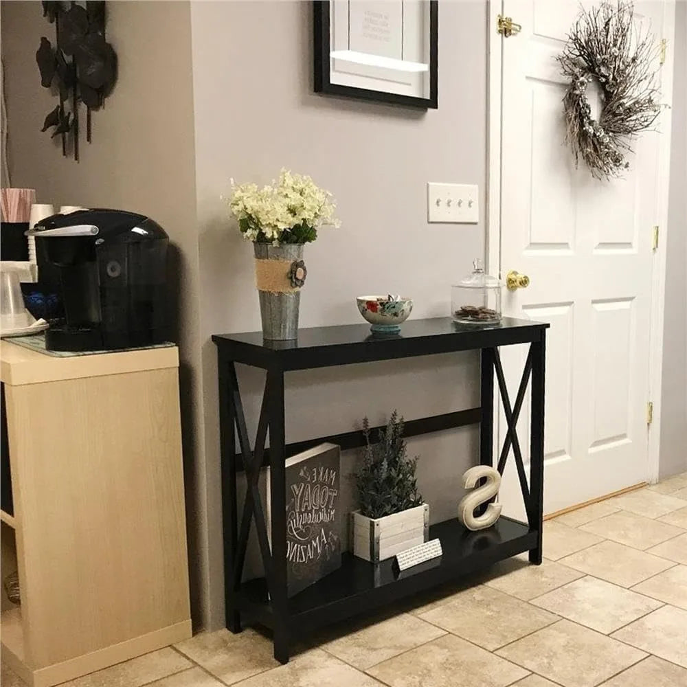 Console Table for Entryway, 2 Tier Entryway Table Bookshelf Accent Table w/Storage Shelf Living Room Entry