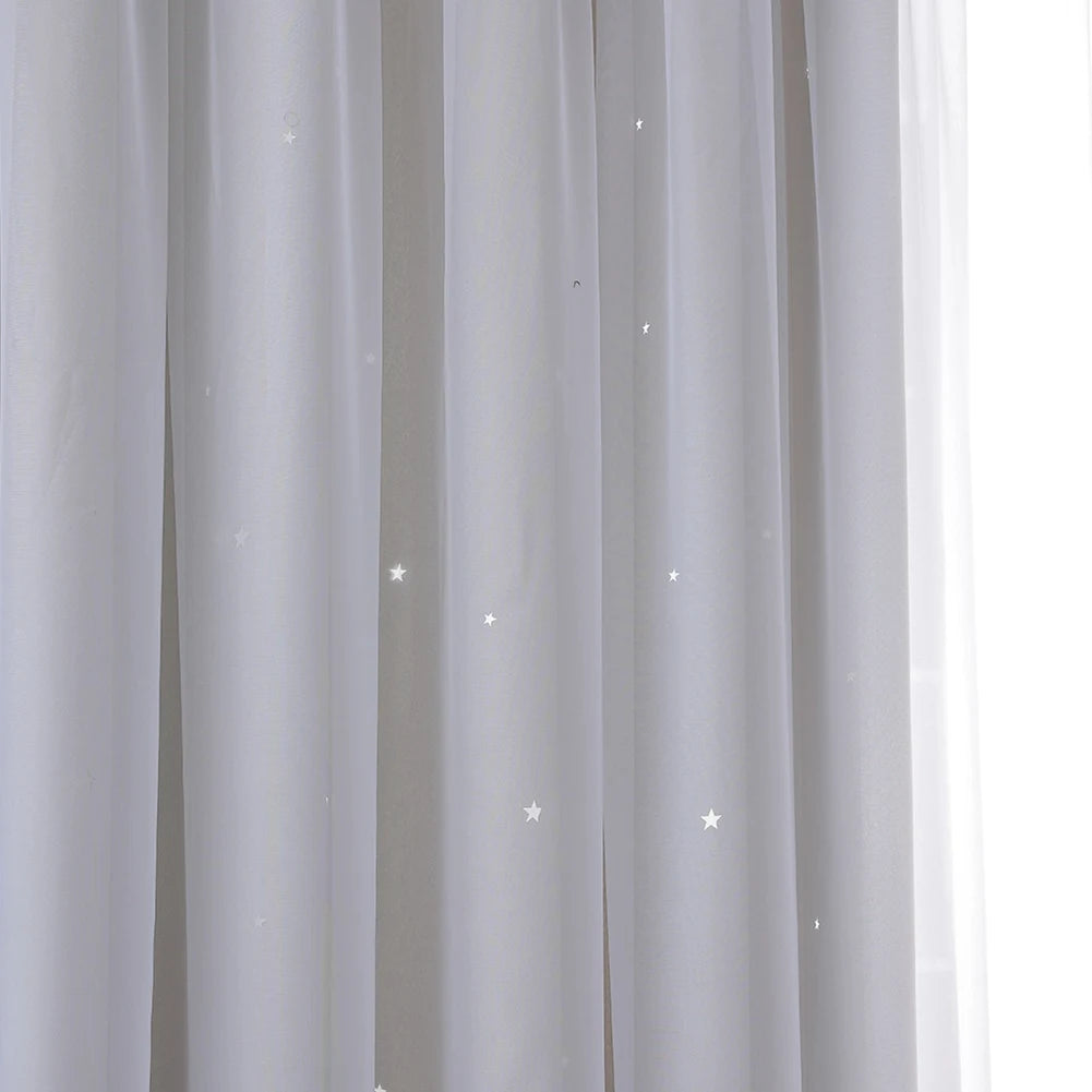 Curtain Sky Wonder Star Holes Cut  Room Darkening Drape for Bedroom/Living Room/Studio
