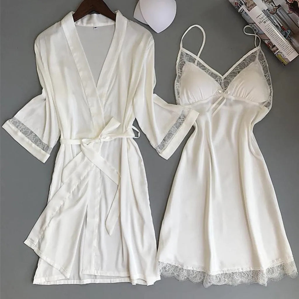 Women's Sexy Lace Nightgown Nightdress Two-Piece Set   Home Pajamas