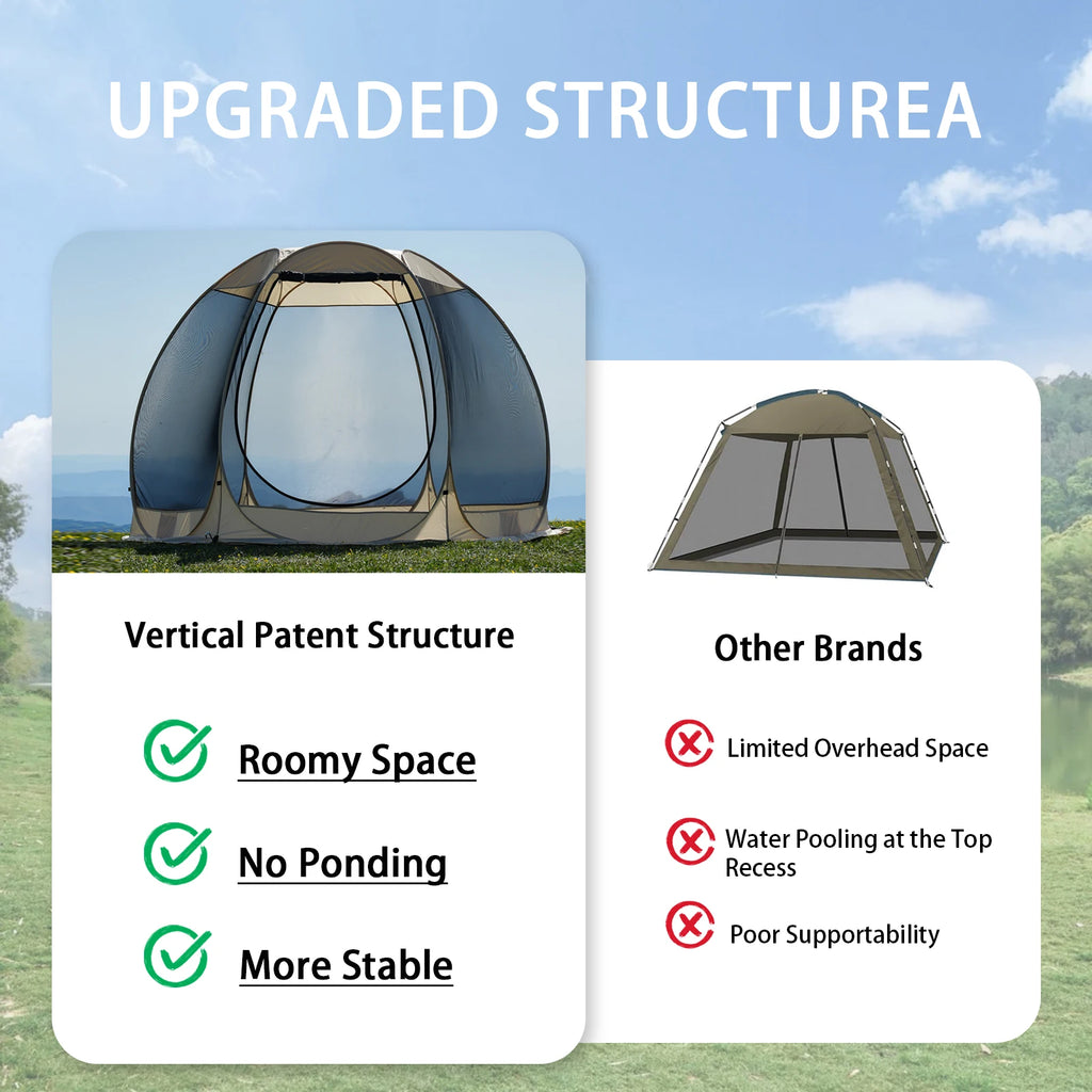 Pop Up Party , 4-6 Person Pavilion, Screen Tent, 6-sided  Camping Canopy  With Mesh Window