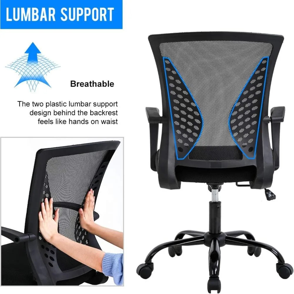 Office Chair with Lumbar Support, Adjustable Armrests, and Swivel Mid-Back for Comfortable Computing