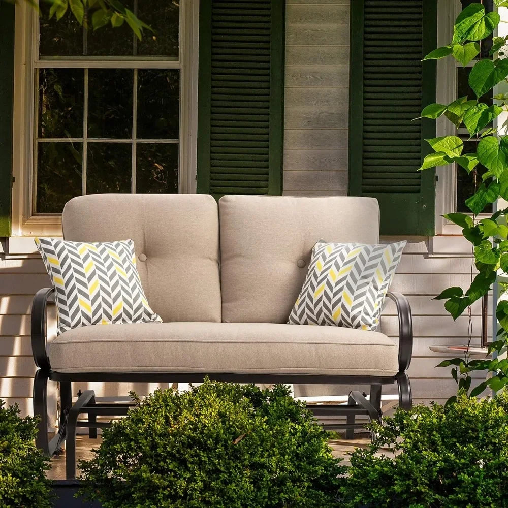 Outdoor Metal Swing Glider Bench – Steel  Loveseat for Patio, Garden & Porch