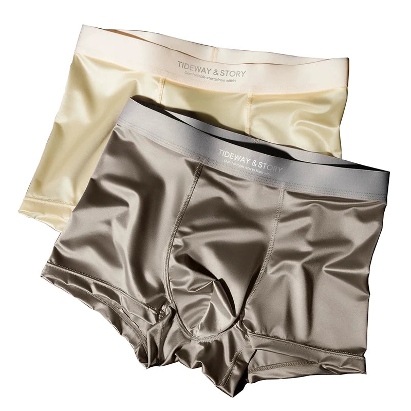 4PCS Men's Underwear Ice Silk High-End Men's Light Luxury Satin Silk Breathable  Shorts