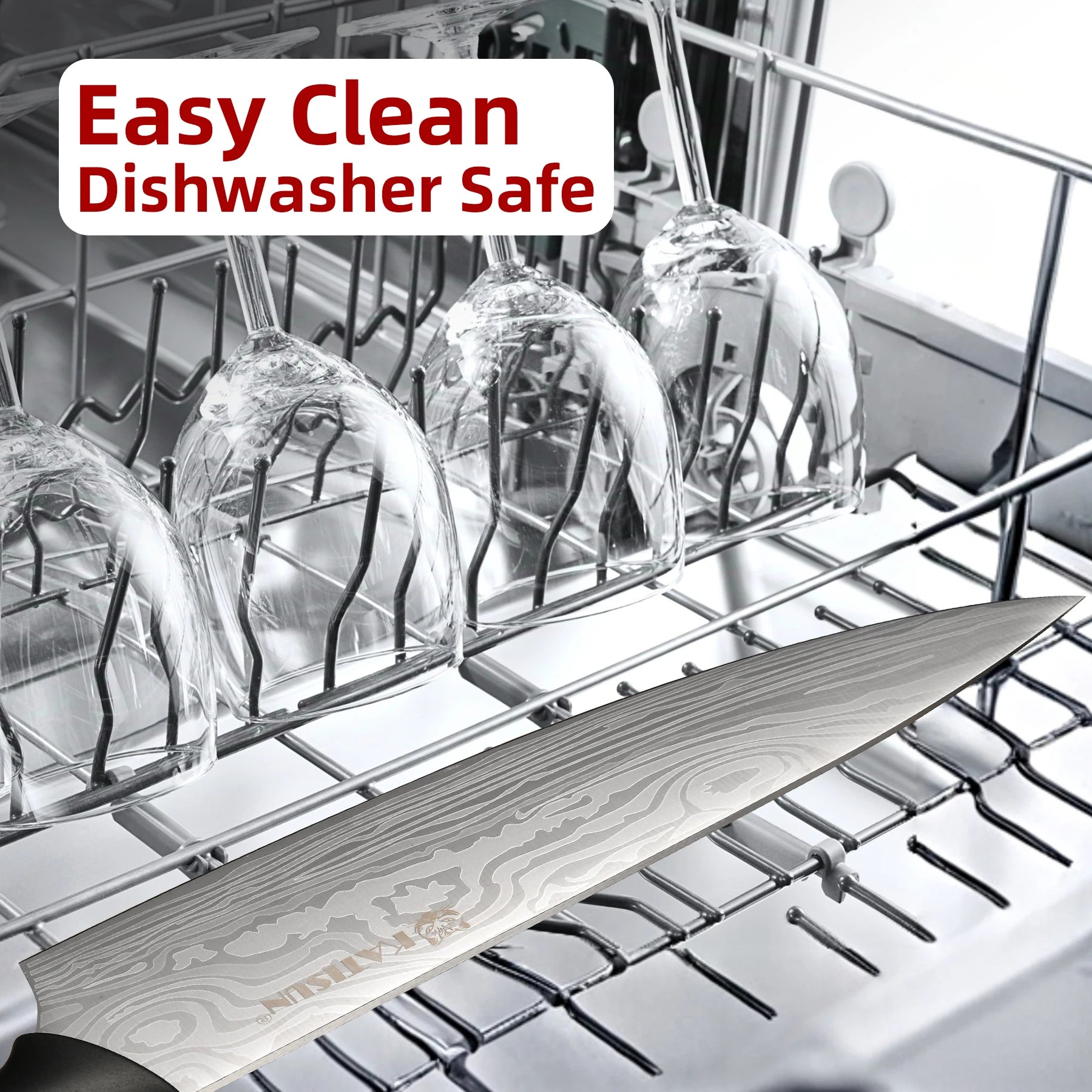 15 Pieces  Pattern Kitchen Knife Set, Ergonomic Black Anti-Slip Handle, Includes Sharpener