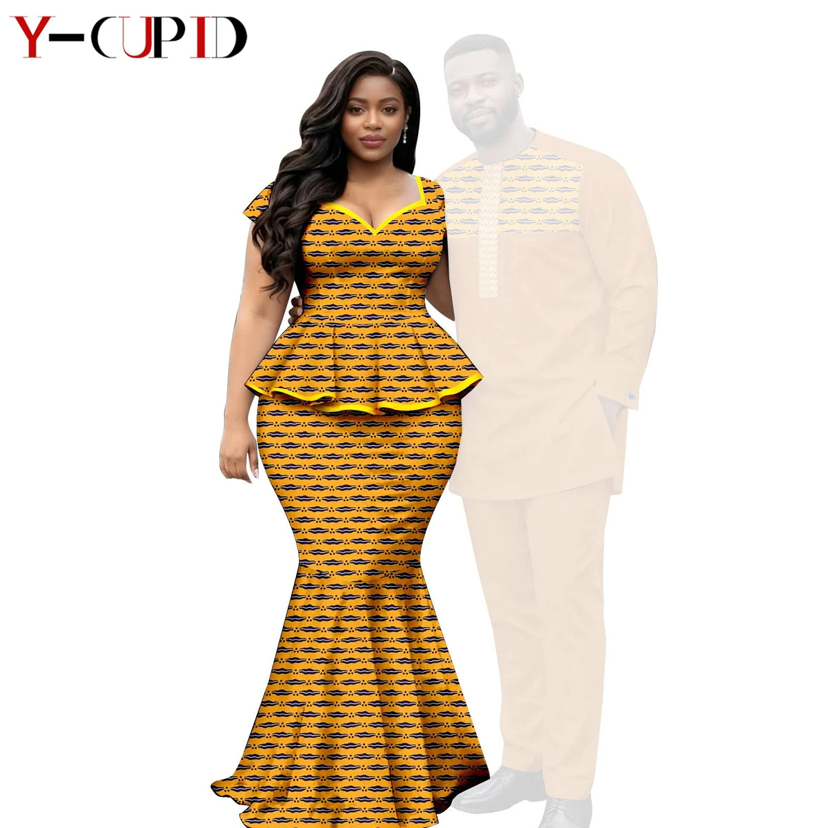 African  Women Print Top and Mermaid Skirts Sets Matching Men Outfits Top Shirt and Pant Sets