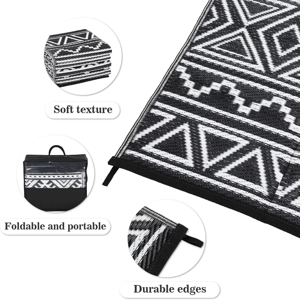 Waterproof Outdoor Rug, Reversible Plastic Straw Patio Camping Rug, for RV, Deck