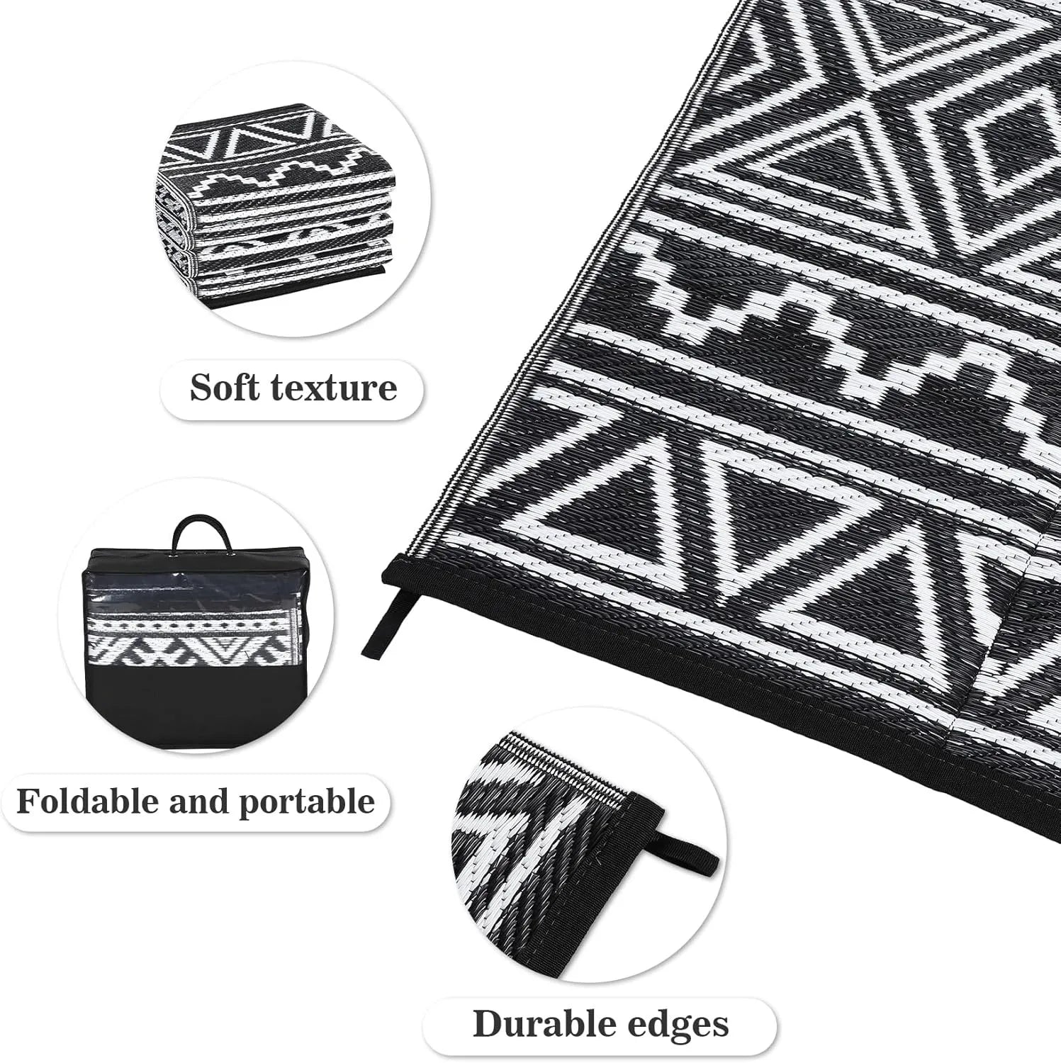 Waterproof Outdoor Rug, Reversible Plastic Straw Patio Camping Rug, for RV, Deck