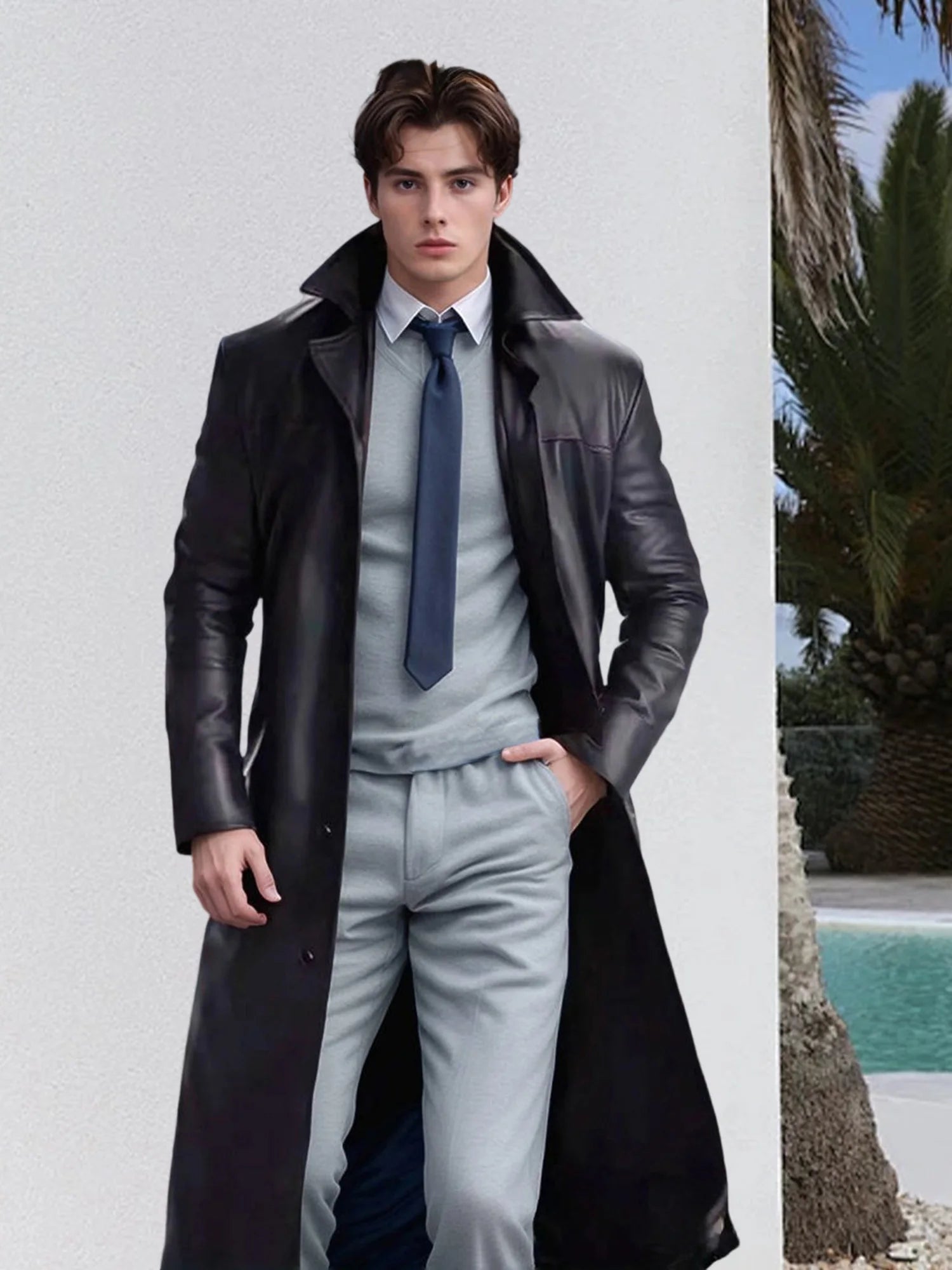 Men s Faux Leather Jacket Classic  Windproof Coat for Fall Winter Wardrobe