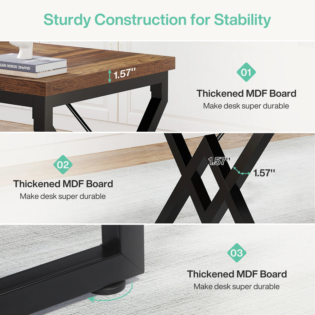 Tribesign 63" Large Industrial Executive Desk  Tabletop & Metal Frame, Heavy-Duty Home Office Desk