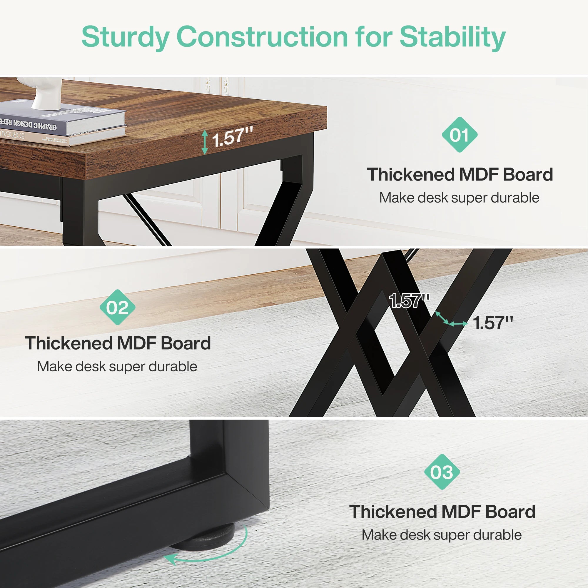 Tribesign 63" Large Industrial Executive Desk  Tabletop & Metal Frame, Heavy-Duty Home Office Desk