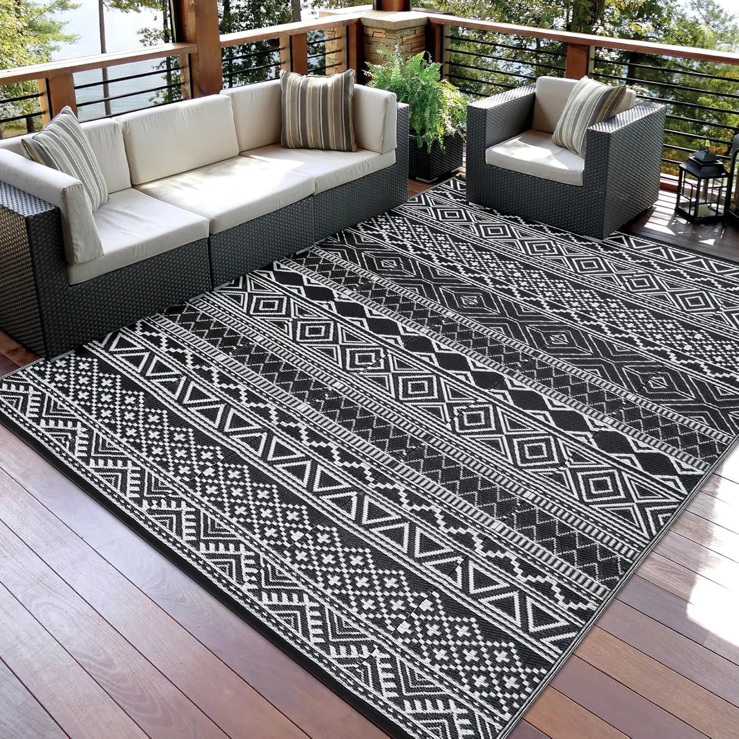 Waterproof Outdoor Rug, Reversible Plastic Straw Patio Camping Rug, for RV, Deck