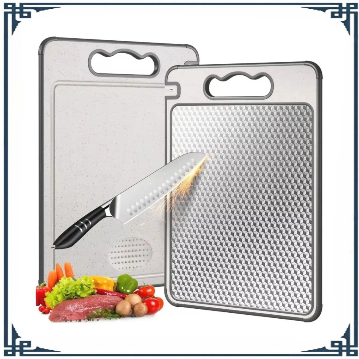 Dishwasher Double Sided Chopping Board – 304 Stainless Steel and Wheat Straw
