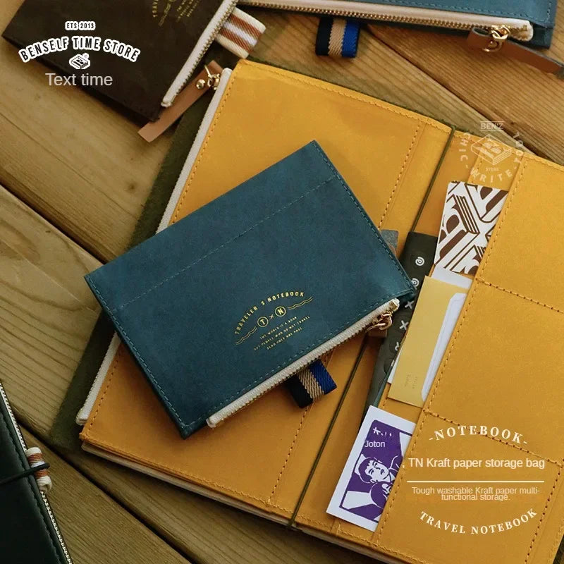 Travel Notebook Washable Cowhide Bill  Storage Bag Pen Case Stationery Storage Supplies