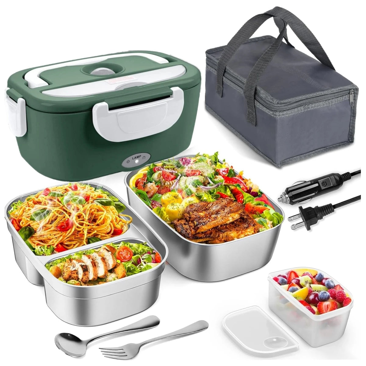 Electric Lunch Box for Adults-60W Fast Heated Lunch Box for with Dual 1.5LStainless Steel Containers