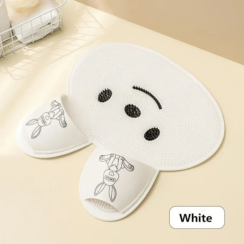 1pc，Rabbit Bathroom Shower Anti Slip Mat, Circular Massage Foot Mat,