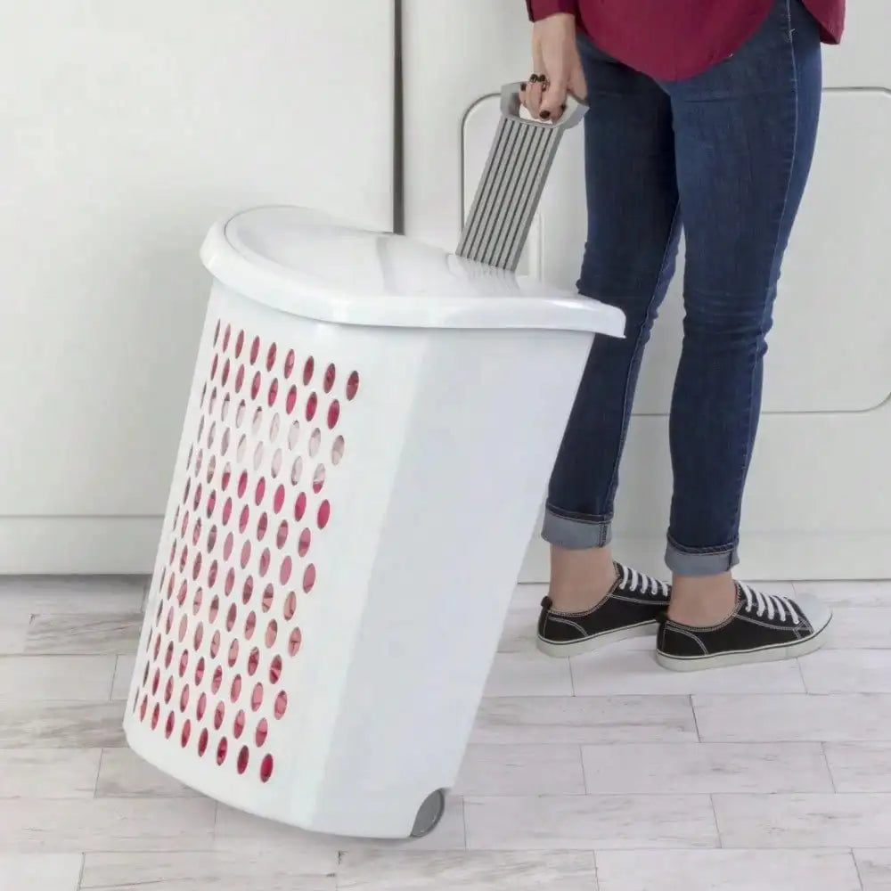 Plastic wheel laundry basket, flip design with wheels for storage  and transport clothes