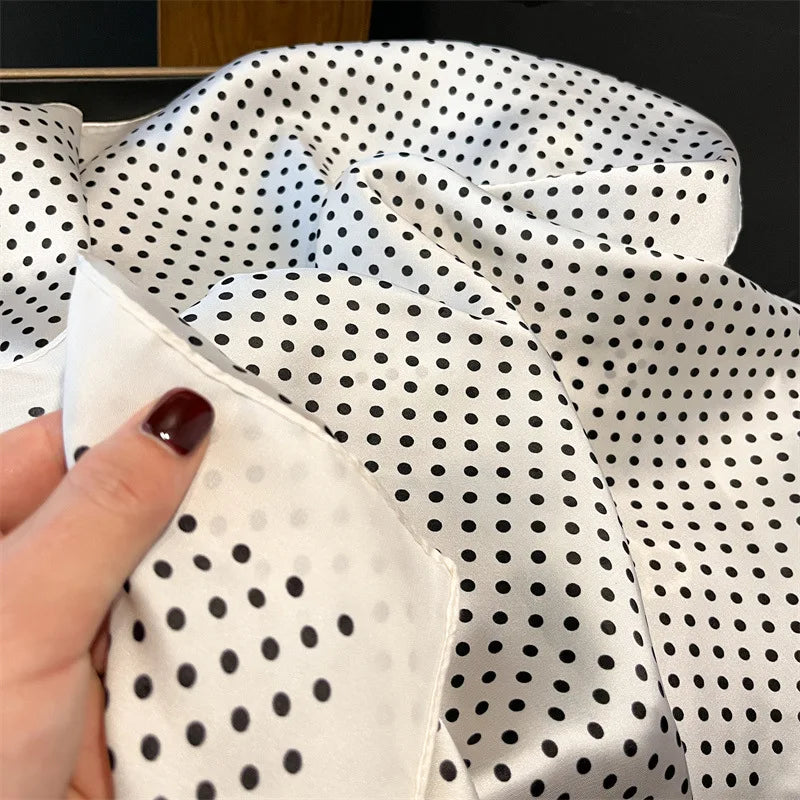 Luxury Polka Dot Print Square Scarf for Women Satin Wraps Neckerchief Female Hair Bands Ribbon Headband